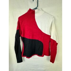 Nils Sportswear Sweater Women M Red Colorblock Mock Neck Viscose Blend Knit‎ Top
